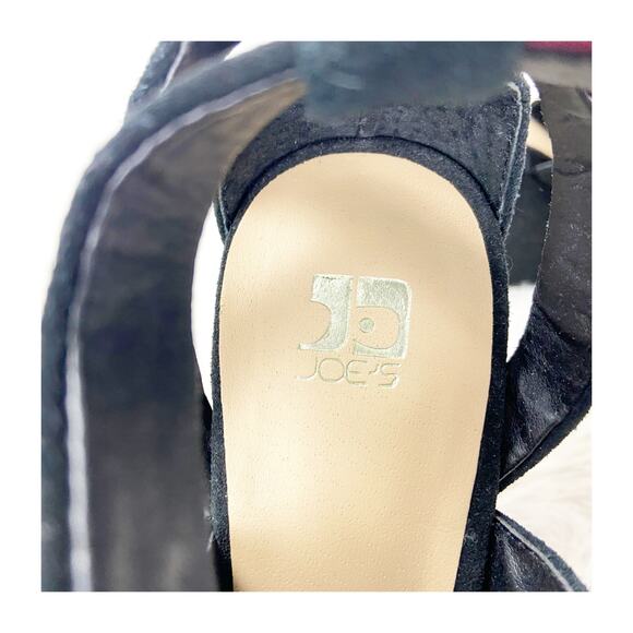 Joe's Jeans Callahan 8.5 Black Women Suede Ankle Strap Wedge Heel Sandals - Picture 10 of 14